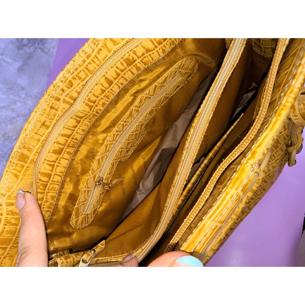 Da Milano Yellow Croc Embossed Genuine Leather Top Handle Satchel Y2K Mobwife - Picture 8 of 11